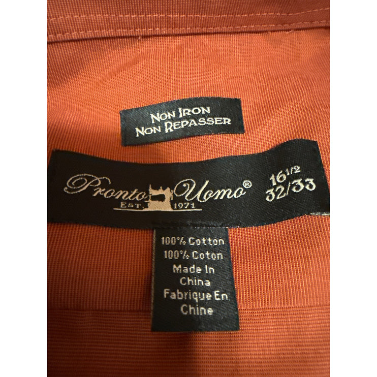 Pronto Uomo Men's Orange Long Sleeve Collar Button Down Pocket Shirt Top Size 16