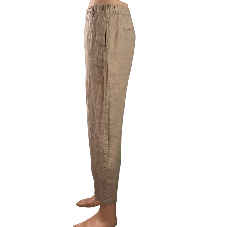 Zara Womens Brown tan Elastic High Waist Straight Tapered Trousers Pants Size XS