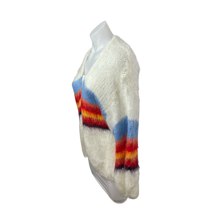 Women's Multicolor Color Block Chunky Knit Balloon Sleeve Cardigan Sweater Top S