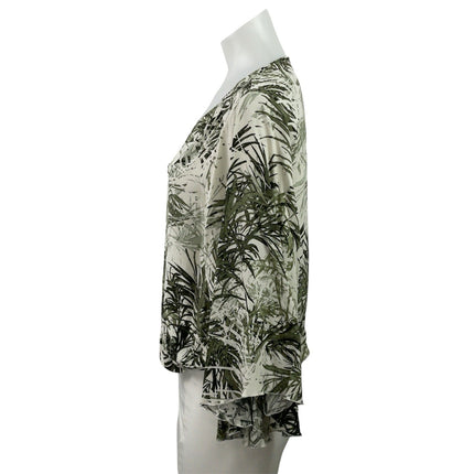 Sanctuary Women's Green Leaf Print V Neck Long Sleeve Wrap Blouse Top Size L