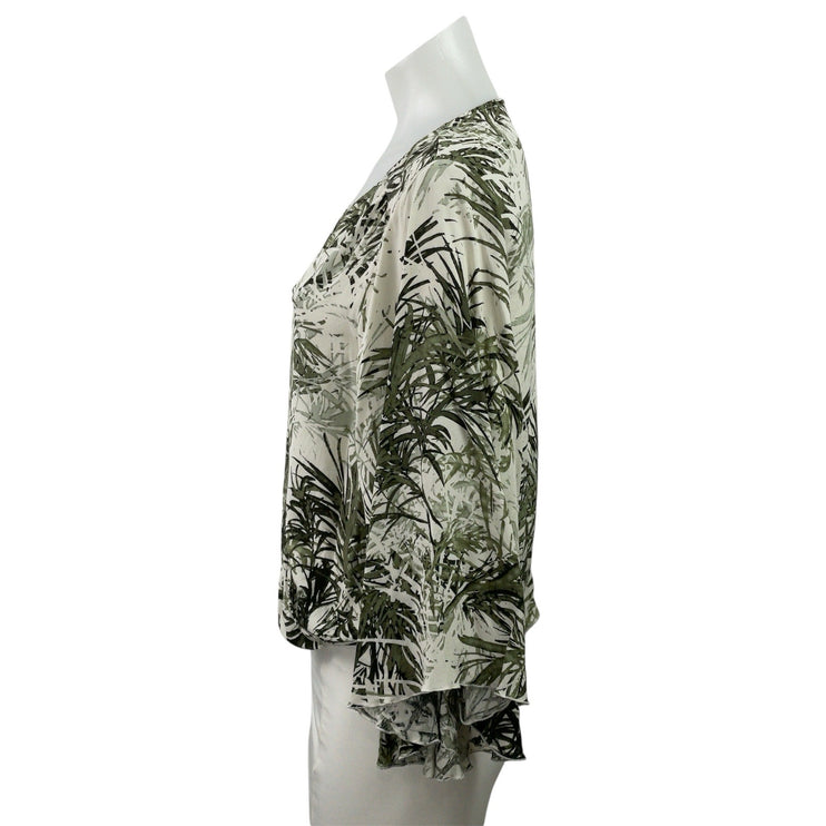 Sanctuary Women's Green Leaf Print V Neck Long Sleeve Wrap Blouse Top Size L