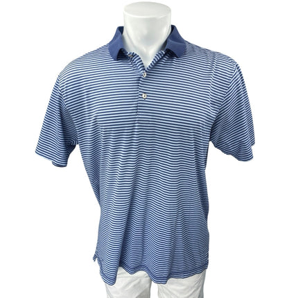 Peter Millar Men's Blue White Striped Golf Short Sleeve Polo Shirt Top Size  L