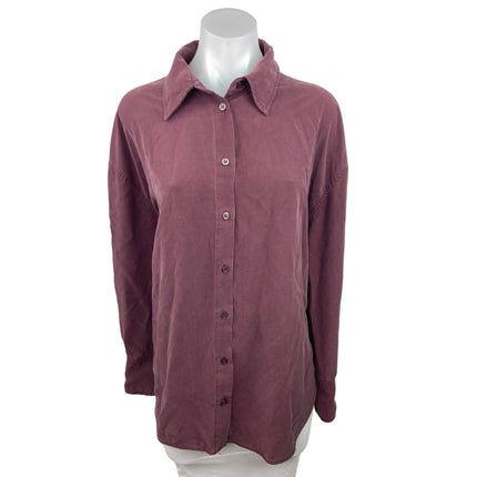 Zara Purple Collared Casual Career Long Sleeve Button Down Shirt Top Size L