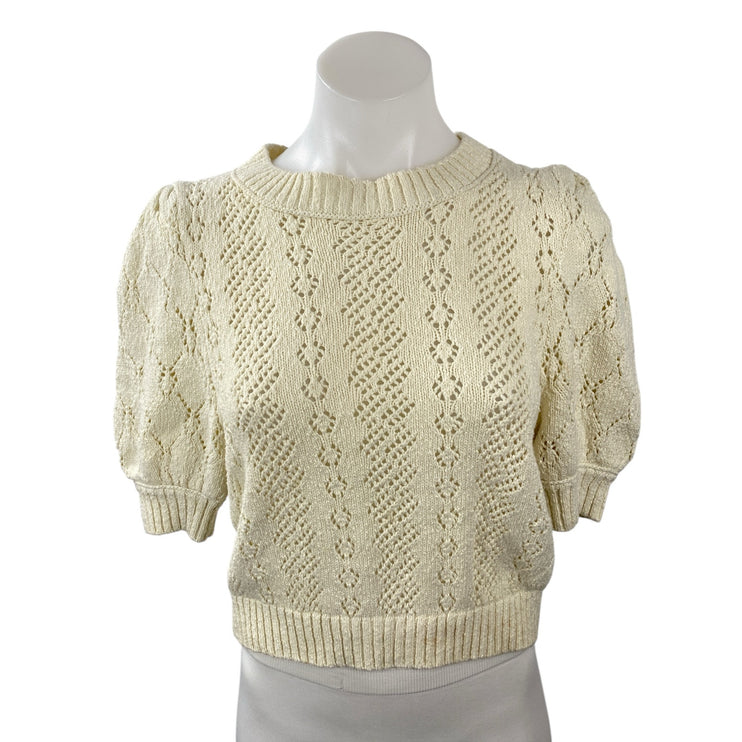 Free People Ethereal Dainty Pointelle Short Sleeve Crop Cardigan Sweater Top XS