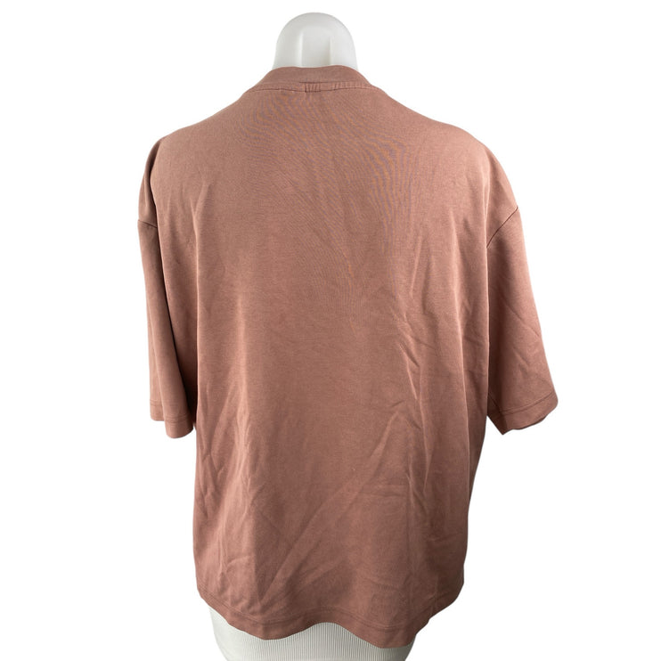 Uniqlo Airism Womens Pink Tan Short Sleeve Crew Neck Basic Tee T-Shirt Top Sz L