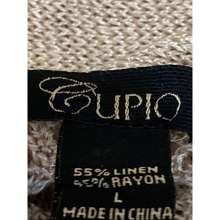 Cupio Beige Linen Sleeveless Tie Front Pointelle Longline Sweater Cardigan Top L