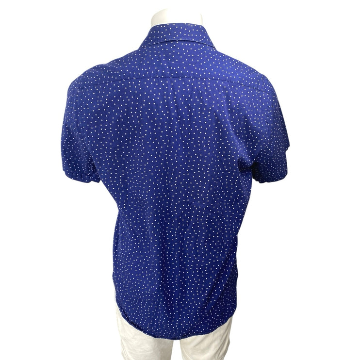 Aqua Men's Blue Polka Dot Short Sleeve Classic Button Down Shirt Top Size M