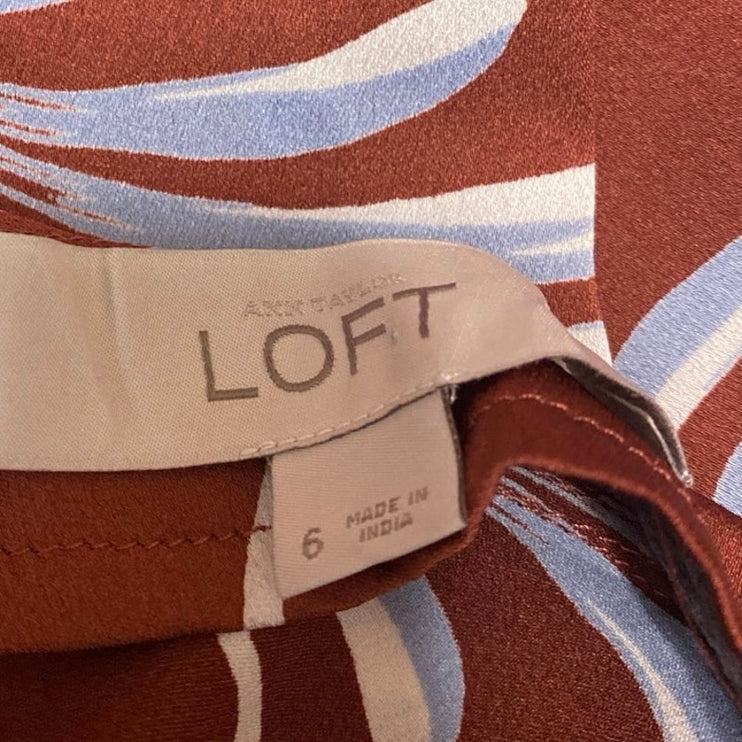 Ann Taylor LOFT Women's Brown Floral 3/4 Sleeve Midi A-Line Fit & Flare Dress 6