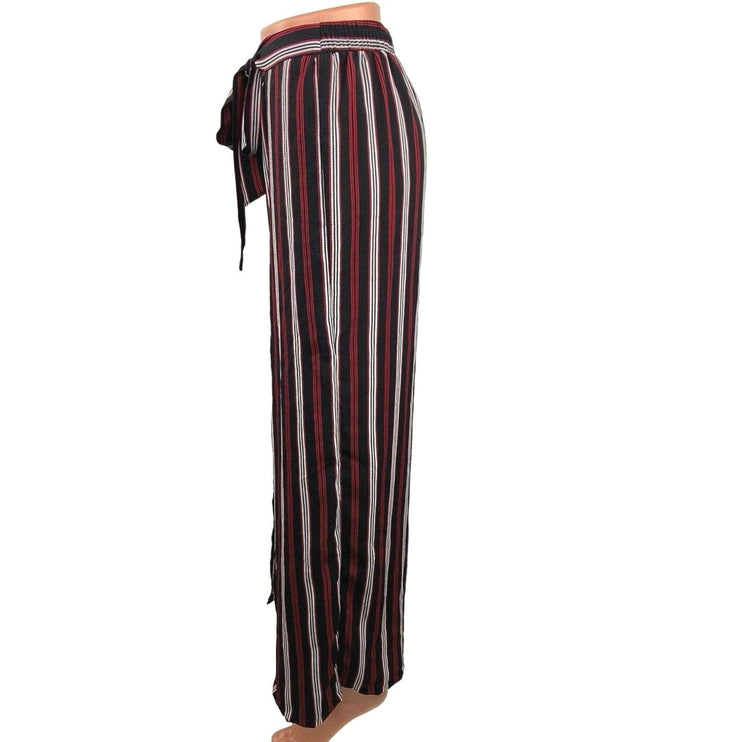 Ambiance Apparel Black Red Striped Wide Leg High Waist Palazzo Pants Trousers M