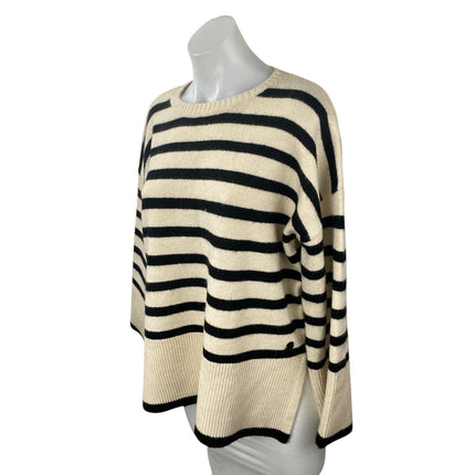 BSB Jeans Women's Beige Black Striped Long Sleeve Rib Knit Sweater Top Size XS