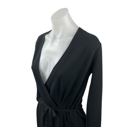 Filippa K Women's Black Long Sleeve Tie Waist V Neck Wrap Mini Dress Size S