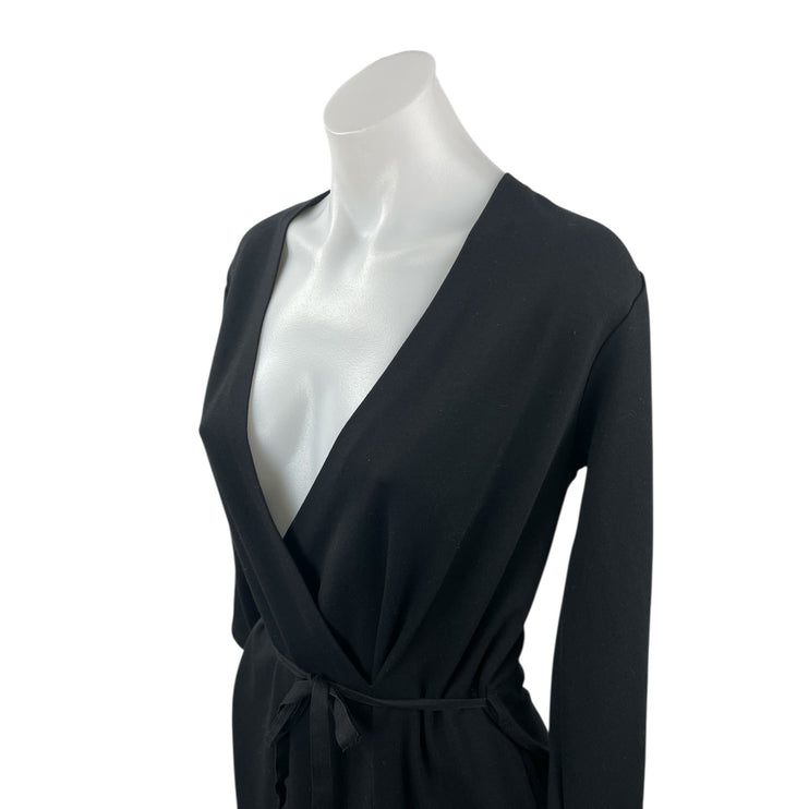 Filippa K Women's Black Long Sleeve Tie Waist V Neck Wrap Mini Dress Size S