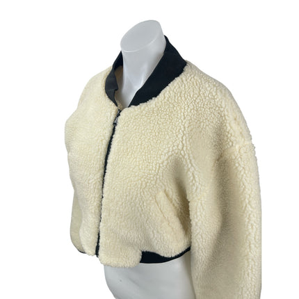 Adika Saint Women's Sherpa Fleece Faux Fur Long Sleeve Crop Bomber Coat Jacket M