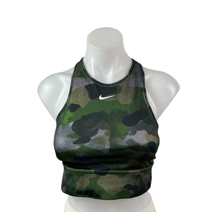 Nike Dri Fit Women's Green Camo Racerback Athletic Sports Bra Crop Top Size M