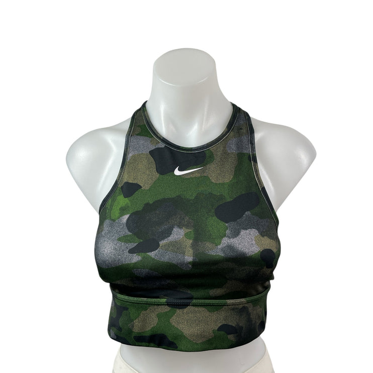 Nike Dri Fit Women's Green Camo Racerback Athletic Sports Bra Crop Top Size M