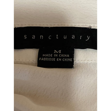 Sanctuary Women's White Ruched V Neck Long Sleeve Button Down Shirt Top Size M