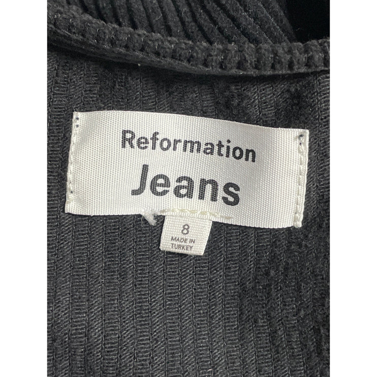 Reformation Suzie Black Corduroy Full Zip Sleeveless Belted A Line Mini Dress 8