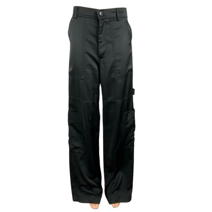 Zara Women's Black High Rise Straight Leg Wide Leg Cargo Trousers Pants Size L