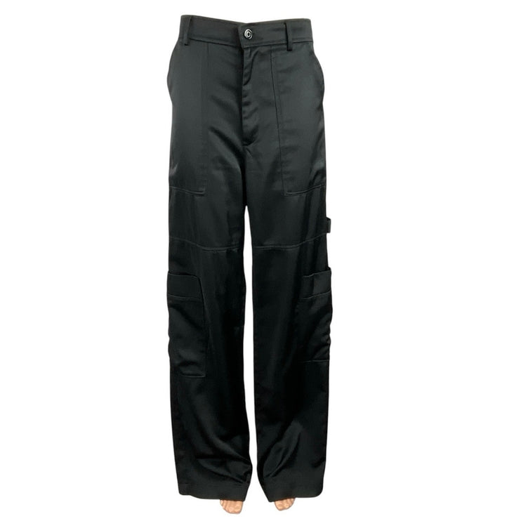 Zara Women's Black High Rise Straight Leg Wide Leg Cargo Trousers Pants Size L