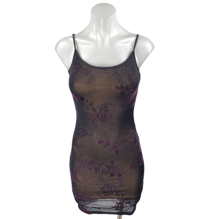 Tiger Mist Black Floral Paisley Jacquard Sleeveless Cami Mini Bodycon Dress S