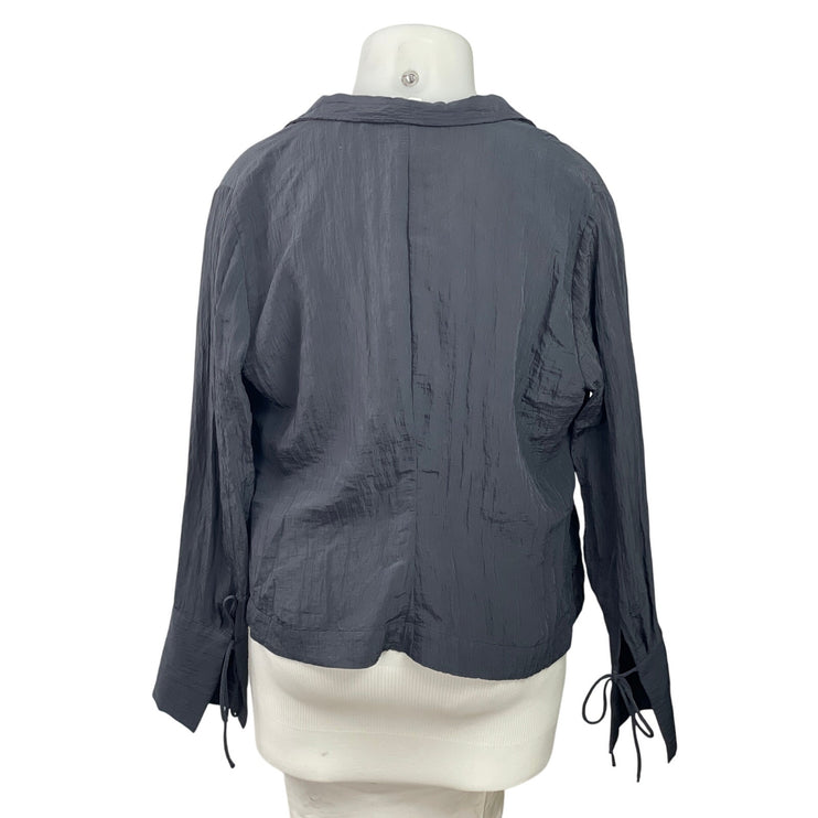 H&M Women's Gray Long Sleeve Tie Front Cuffed Collared V-neck Blouse Top Sz XL
