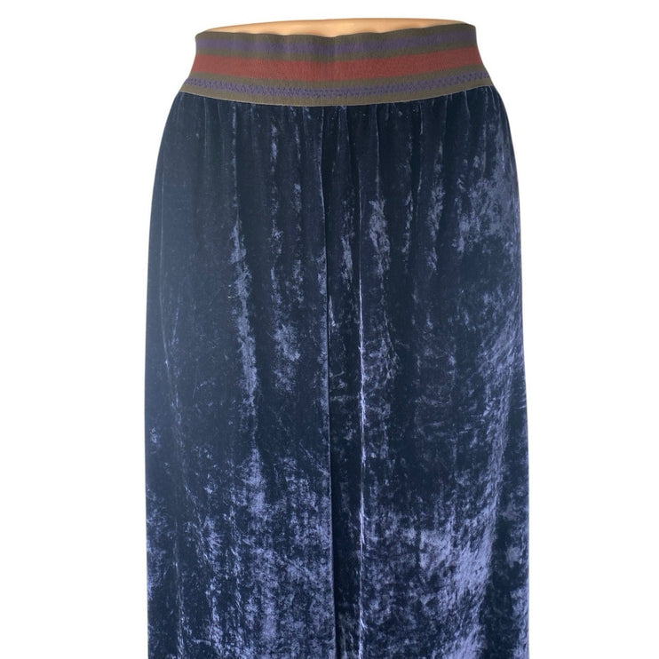 NEW Flo Navy Blue High Waisted Velvet Velour Wide Leg Trousers Pants Size US 10