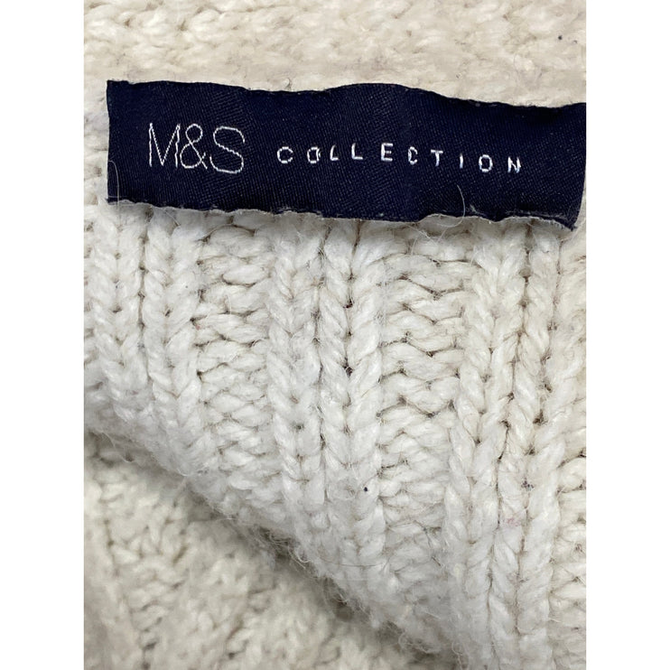 Mark & Spencer Cream Argyle Rib Knit V Neck Button Down Cardigan Sweater Top M