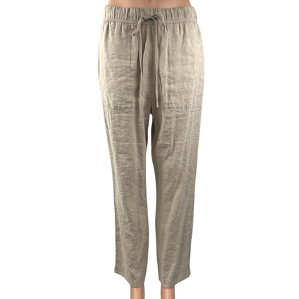 Zara Women's Tan High Elastic Waist Drawstring Straight Leg Trousers Pants Sz M