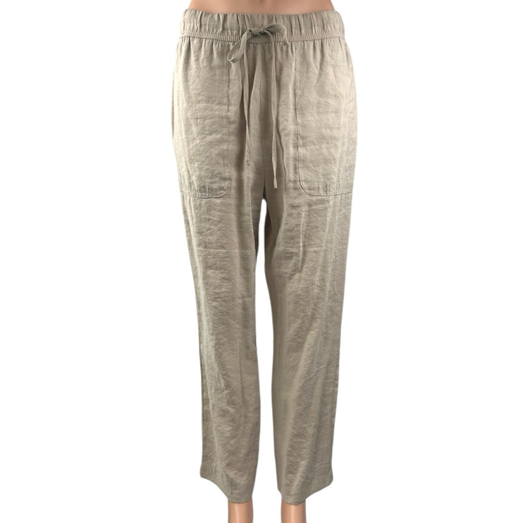 Zara Women's Tan High Elastic Waist Drawstring Straight Leg Trousers Pants Sz M