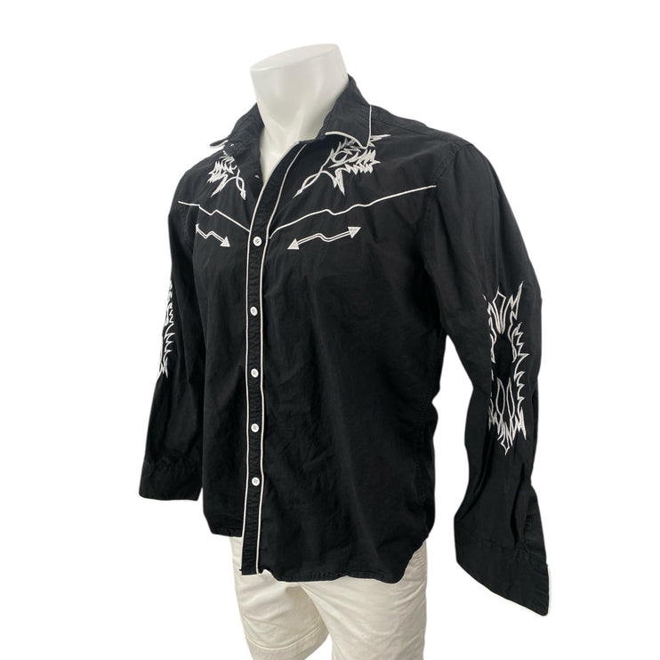 Coofandy Mens Black Embroidered Western Long Sleeve Button Down Shirt Top Size L