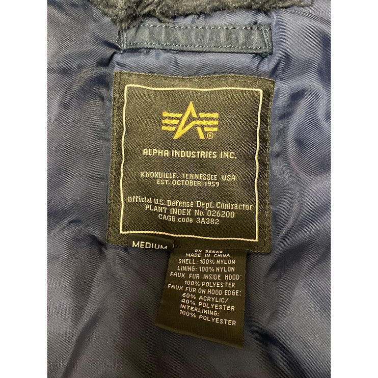 Alpha Industries Black Hooded Long Sleeve Pocket Snorkel Parka Coat Jacket Sz M