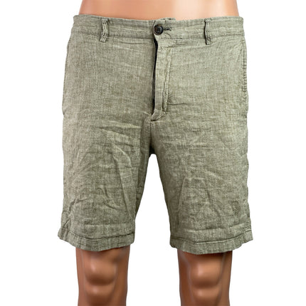 Club Monaco Maddox Fit Mens Khaki Linen Blend Slim Straight Leg Chino Shorts 31
