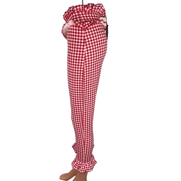 PrettyLittleThing NWT Red White Gingham Check Ruffle Frill Hem Trouser Pants 4