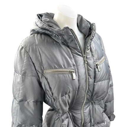 Michael Kors Gray Down Hoodie Hooded Long Sleeve Quilted Puffer Jacket Size L