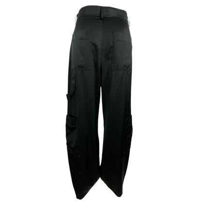 Zara Women's Black High Rise Straight Leg Wide Leg Cargo Trousers Pants Size L
