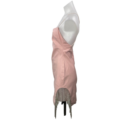 Fashion Nova Pink Peach Sleeveless Cami Scoop Neck Fringe Mini Bodycon Dress M