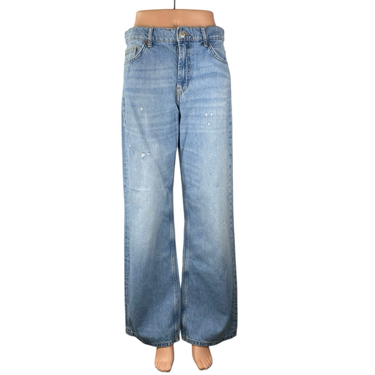 Zara Women's Blue Light Wash High Waisted Wide Leg Baggy Denim Jeans Size 4