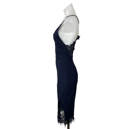 ASTR The Label Navy Blue Black Lace Trim Sleeveless V Neck Mini Bodycon Dress S