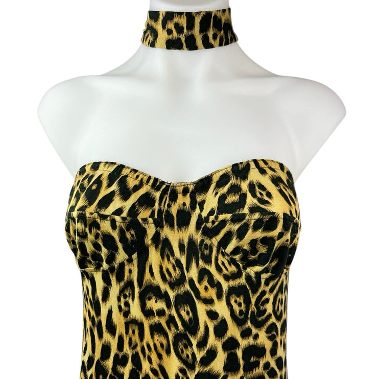 Urban Outfitters Motel Multicolor Leopard Animal Strapless Choker Bodysuit Top M