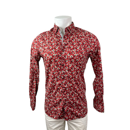 Ted Baker Men's Red Floral Modern Fit Long Sleeve Button Down Shirt Top Size 15 Ted Baker Men's Red Floral Modern Fit Long Sleeve Button Down Shirt Top Size 15