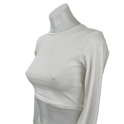 Zara White Crew Neck Long Sleeve Yoga Athletic Activewear Crop Tee T-Shirt Top M