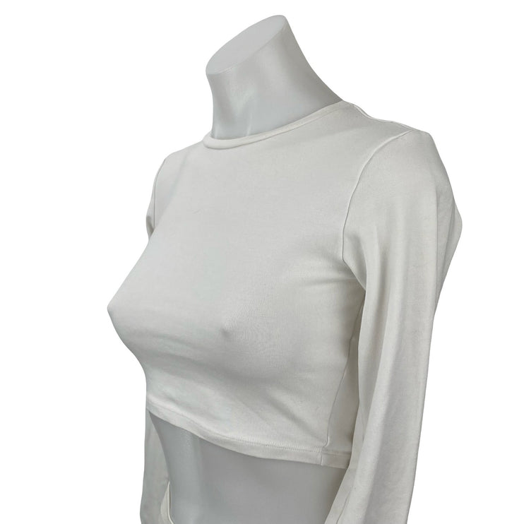 Zara White Crew Neck Long Sleeve Yoga Athletic Activewear Crop Tee T-Shirt Top M