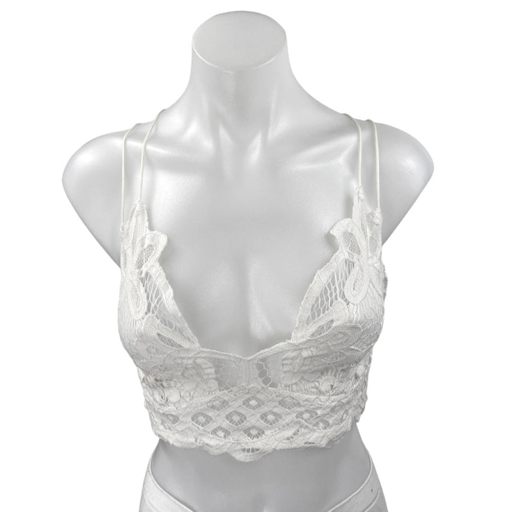 Free People Adella White Lace Sleeveless Cami Camisole Bralette Crop Tank Top S