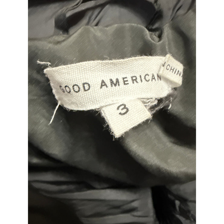 Good American Long Line Women's Black Pocket Full Zip Puffer Coat Jacket Size 3