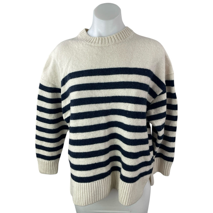 Cos 100% Wool Womens Cream Stripe Crew Neck Long Sleeve Sweatshirt Sweater Top S