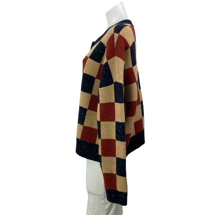 Madewell Beige Wool Checkered Colorblock Knit Button Down Cardigan Sweater M