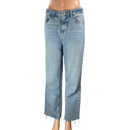 Zara Women's Blue High Rise Light Wash Frayed Hems Straight Denim Jeans Pants 4