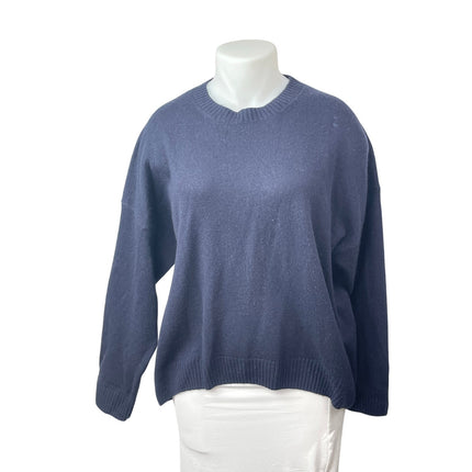 Parke Womens Navy Blue Wool Cashmere Long Sleeve Crew Neck Sweater Top Size L/XL