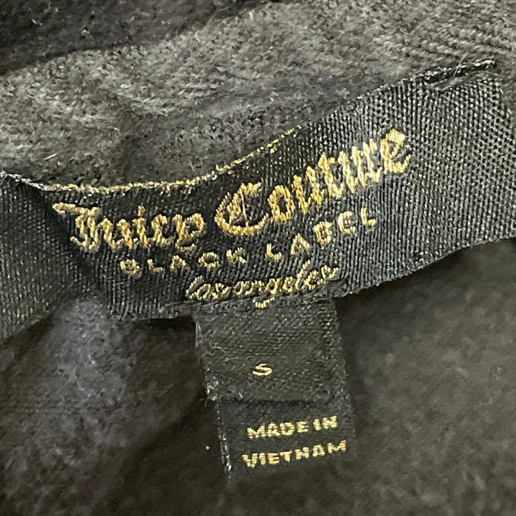 Juicy Couture Black Rhinestone Velvet Velour Zip Up Long Sleeve Hooded Hoodie S