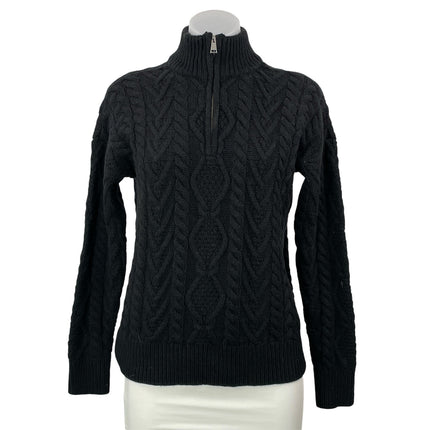 Ralph Lauren Black Cashmere 1/4 Zip Long Sleeves Cable Knit Sweater Top Size SP